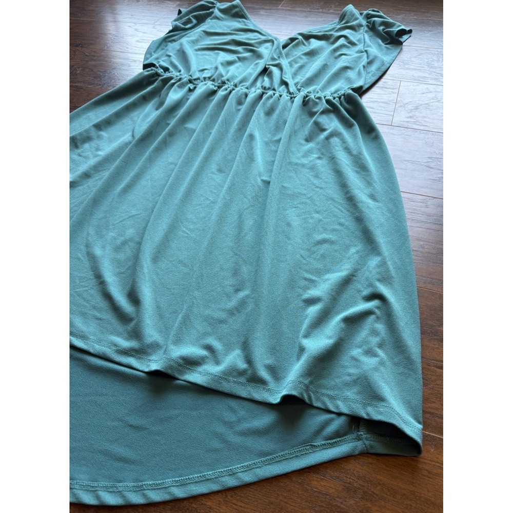 Ava & Viv Dress Teal Green Faux Wrap V Neck Elastic Waist Flowy Plus Size 1X - Picture 3 of 7